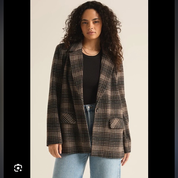 Z Supply Plaid Blazer - Black and Brown - Picture 5 of 12